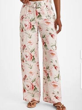 Express Pink Floral Wide-Leg Belted Palazzo Pants 4R